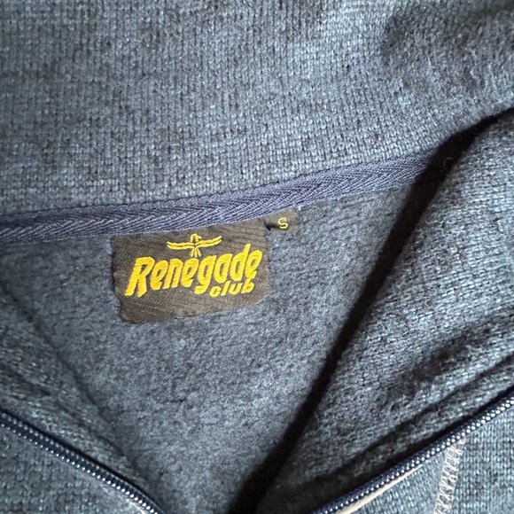Renegade Club Men’s Sweater Fleece Pullover Small Blue w/ Gray Patches Half Zip - Picture 4 of 8